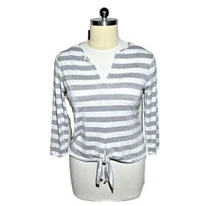Vilagallo Sweater Size L Women's Front Tie Silver Striped Yacht Shirt